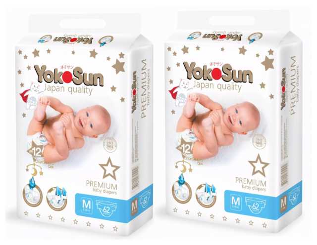 Yokosun подгузники Premium M (5-10 кг) 62 шт.
