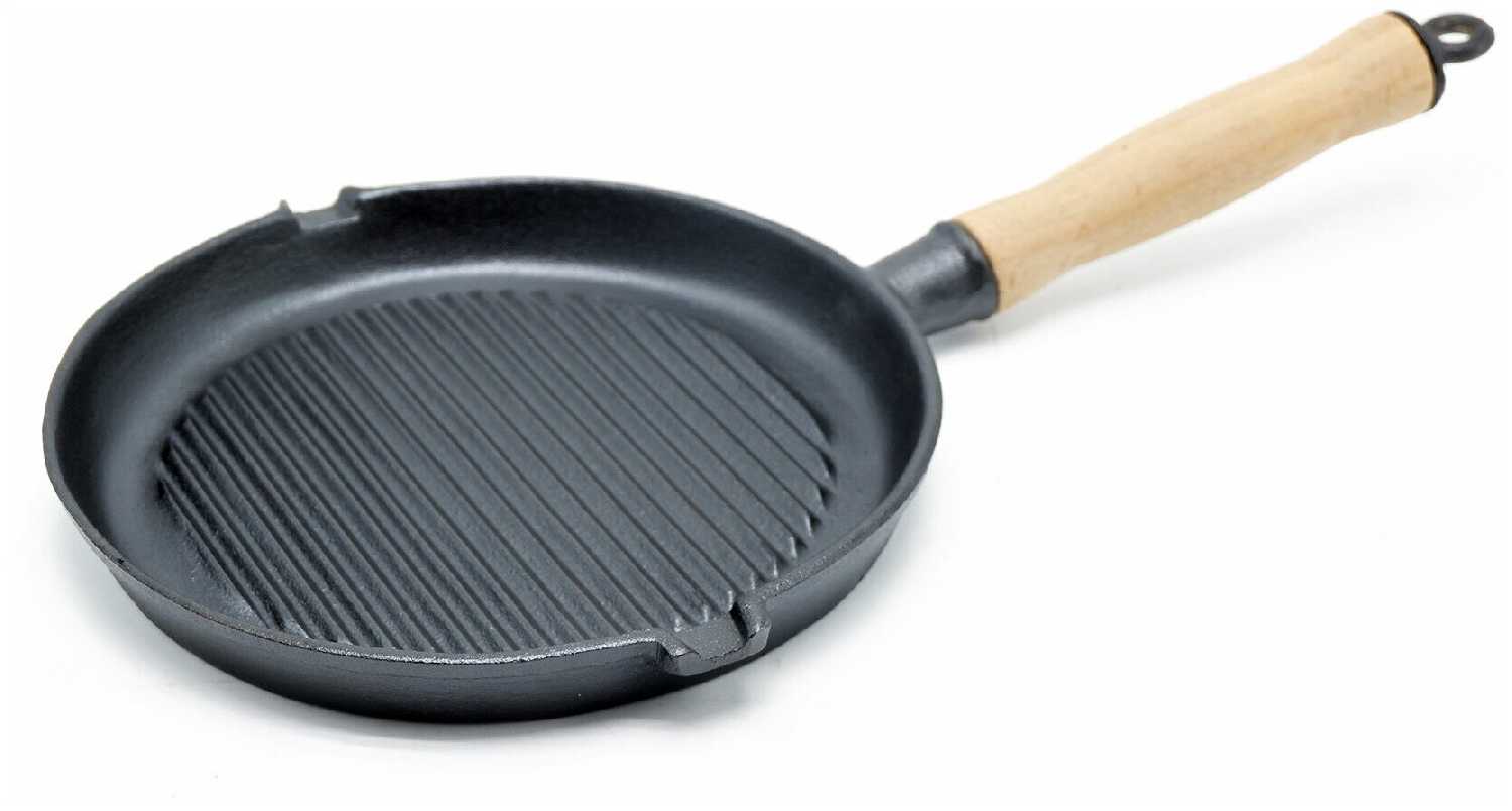Calve Чугунная сковорода гриль 24 см с деревянной ручкой
