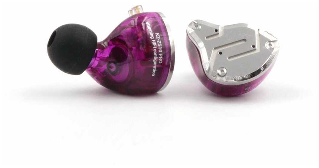 Knowledge Zenith Арматурные гибридные наушники KZ ZS10 pro фиолетовые без микрофона