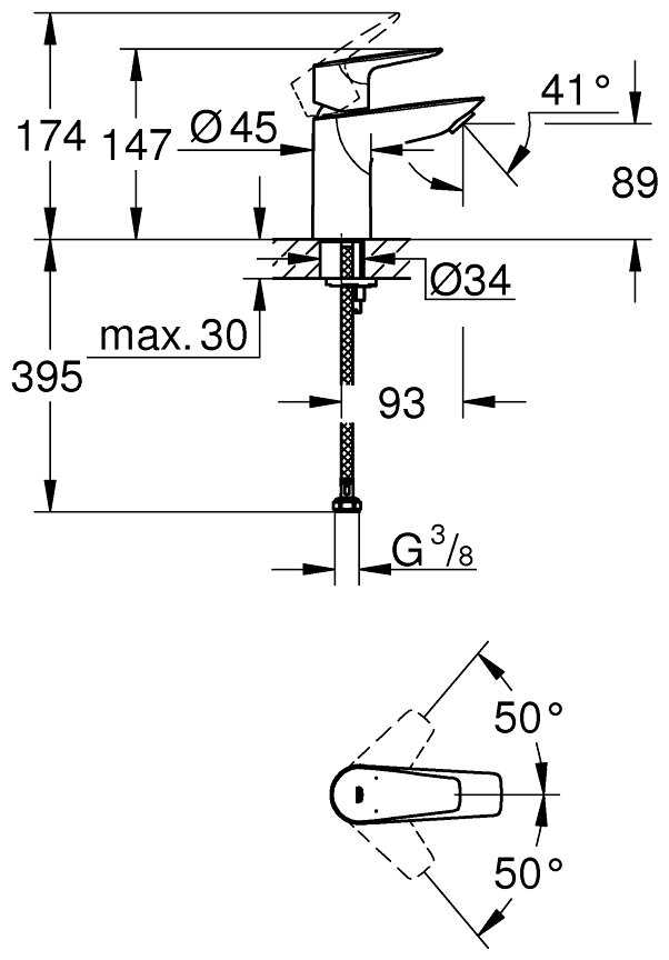 Смеситель для раковины (умывальника) Grohe BauEdge 23330001, рычажный фотография 4