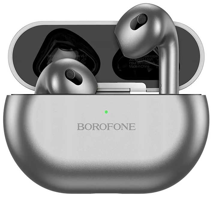 Беспроводные наушники, Borofone BW09 с зарядным кейсом, серые. фотография 1