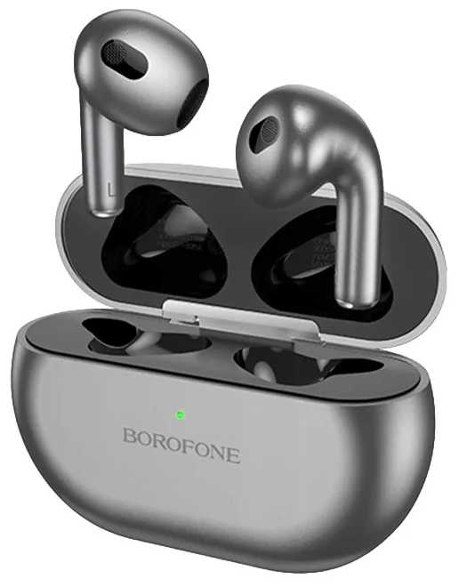 Беспроводные наушники, Borofone BW09 с зарядным кейсом, серые. фотография 2