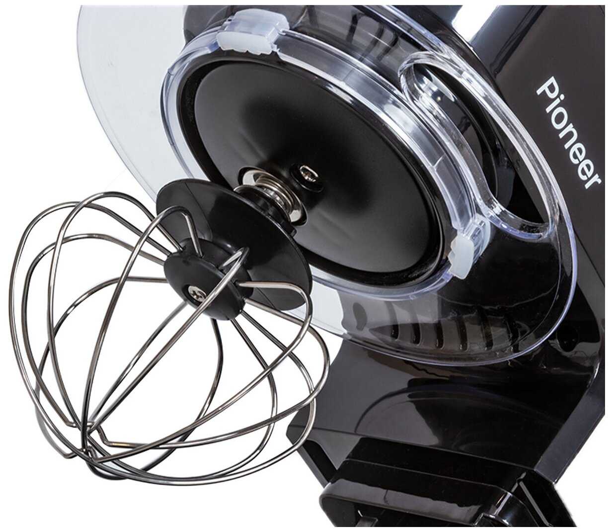 Миксер планетарный Pioneer с чашей из нержавеющей стали 3 л, 6 скоростей, 3 насадки, защита двигателя от перегрева, 700 Вт фотография 8