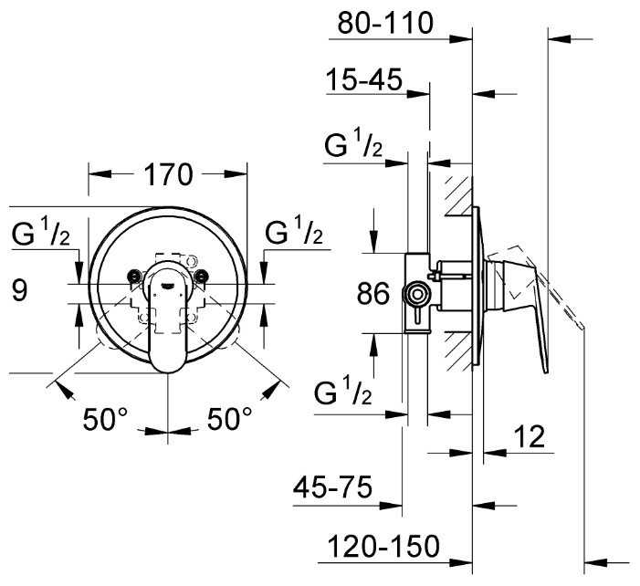 Смеситель для душа Grohe Eurosmart 32880000, рычажный фотография 1