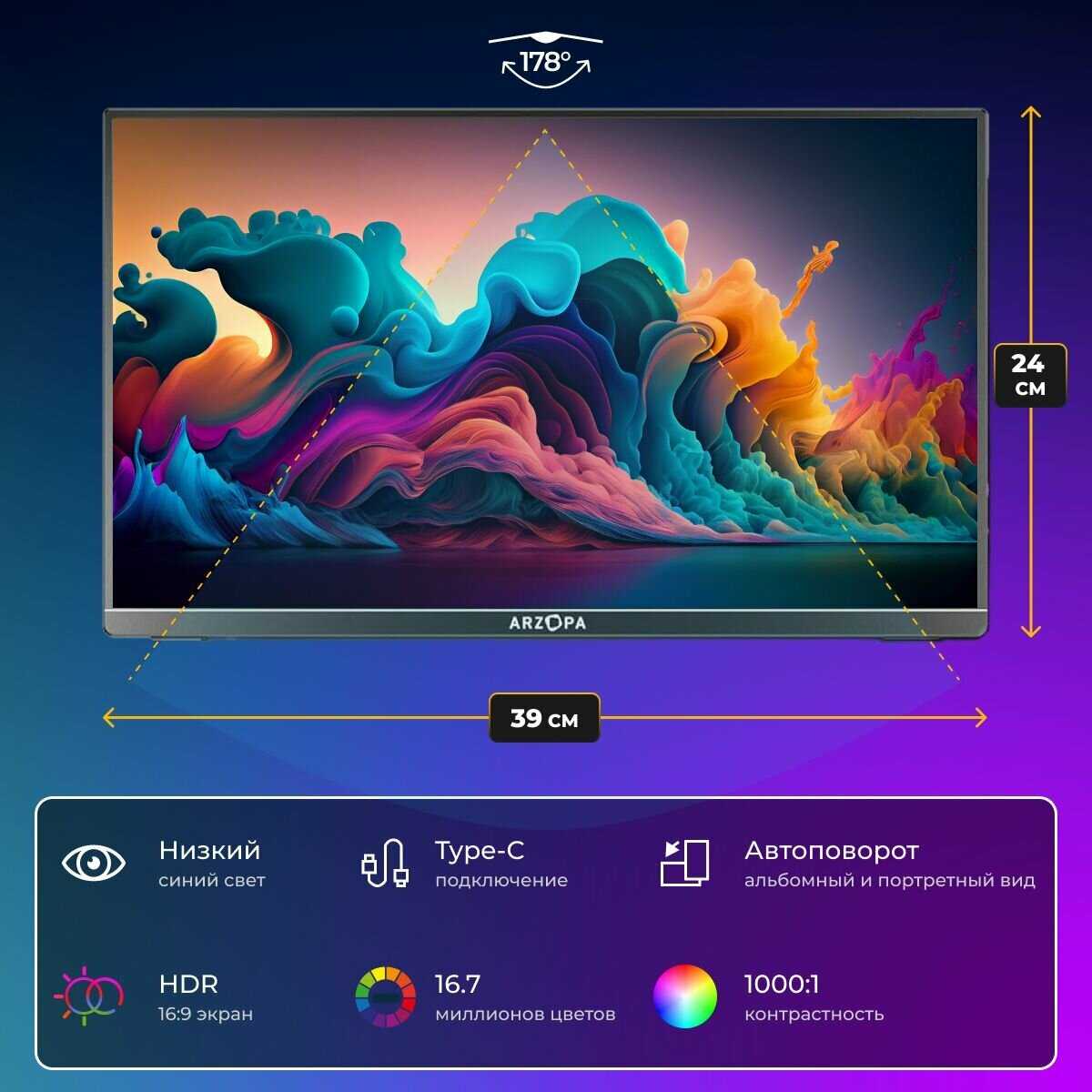 Монитор компьютерный ARZOPA Z1FC 1080p 144Hz фотография 1