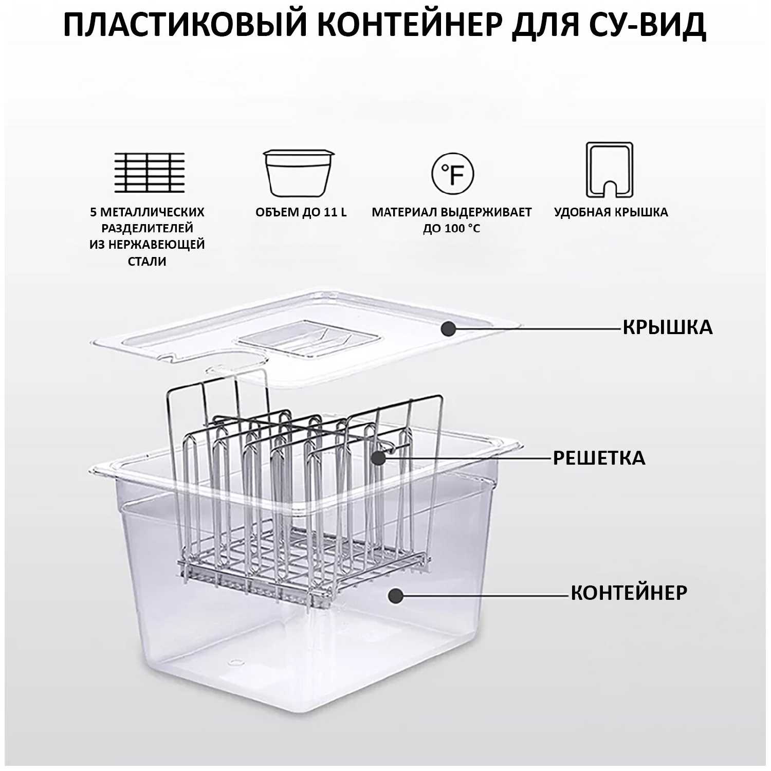 Пластиковый контейнер Контейнер для су-вид на 11 л с разделителями фотография 1