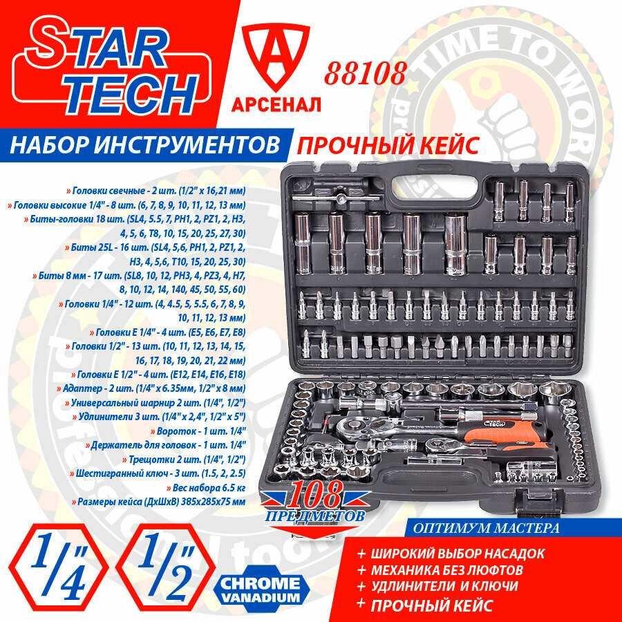 Набор инструментов StarTech Набор инструментов 108 предметов (головки торцевые, биты) фотография 1