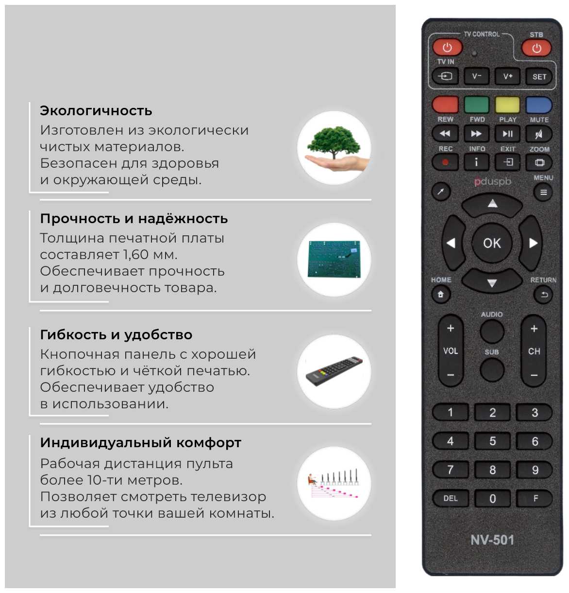 Пульт PDUSPB NV-102 +TV (NV-501) ic для DVB-T2 ресивера фотография 1
