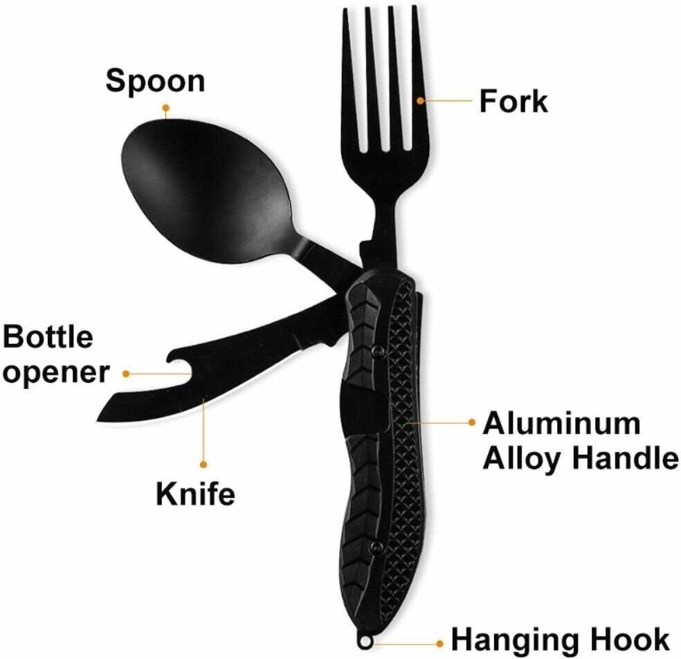 Туристический набор Складной набор столовых приборов 4-в-1 фотография 2