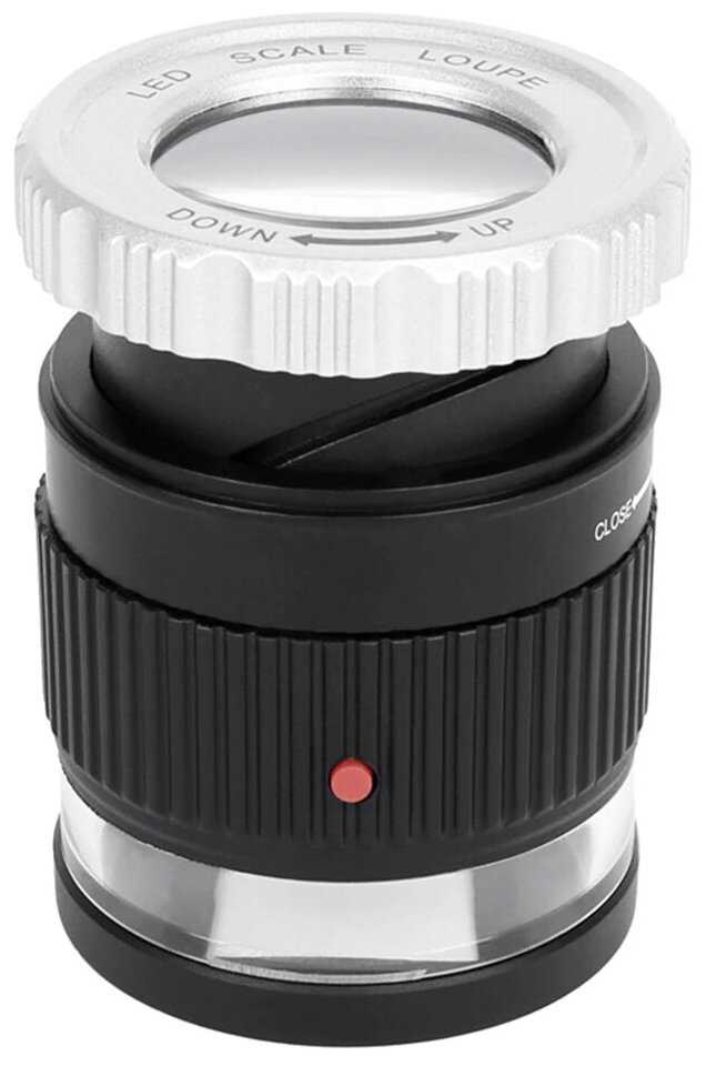 Лупа просмотровая металлическая 30x/27mm с подсветкой + UV (TH-9006B)