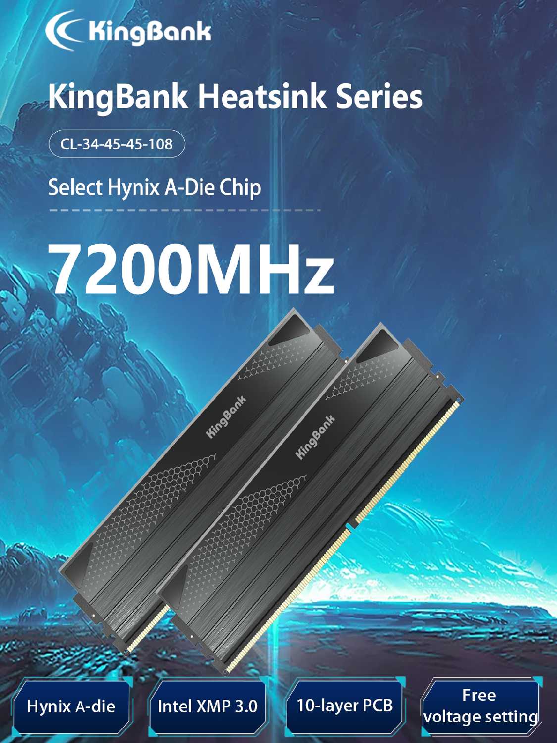 Модуль памяти Kingbank DDR5 6800MHz 224GB 48GB UDIMM New Heatsink (Hynix M-Die) фотография 1