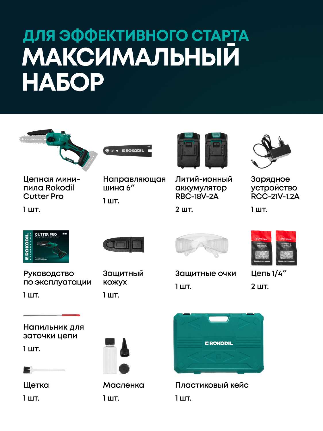 Аккумуляторная цепная мини пила Rokodil Cutter Pro [6