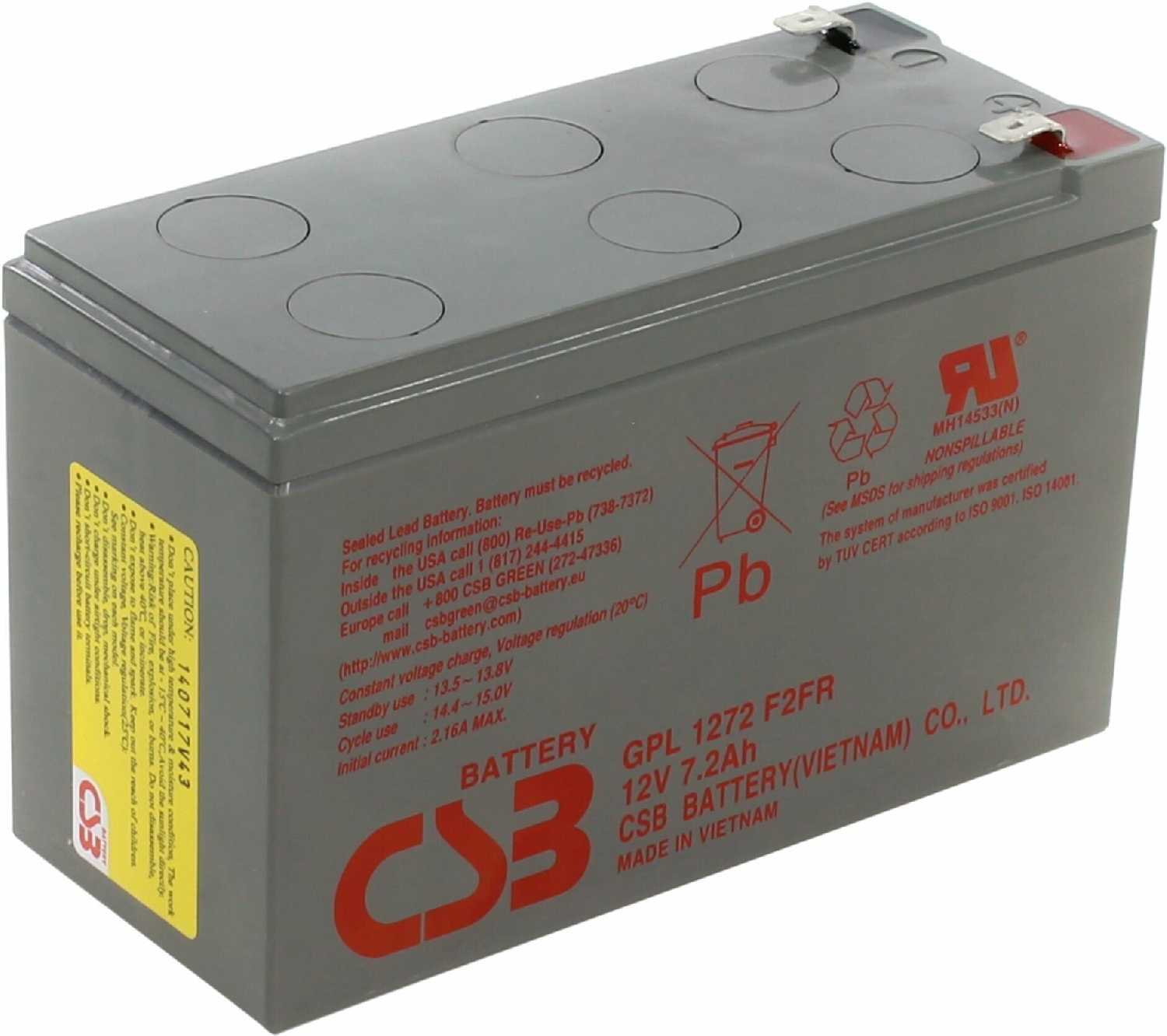 Аккумуляторная батарея CSB GPL 1272 (12В 7.2 А·ч) фотография 11