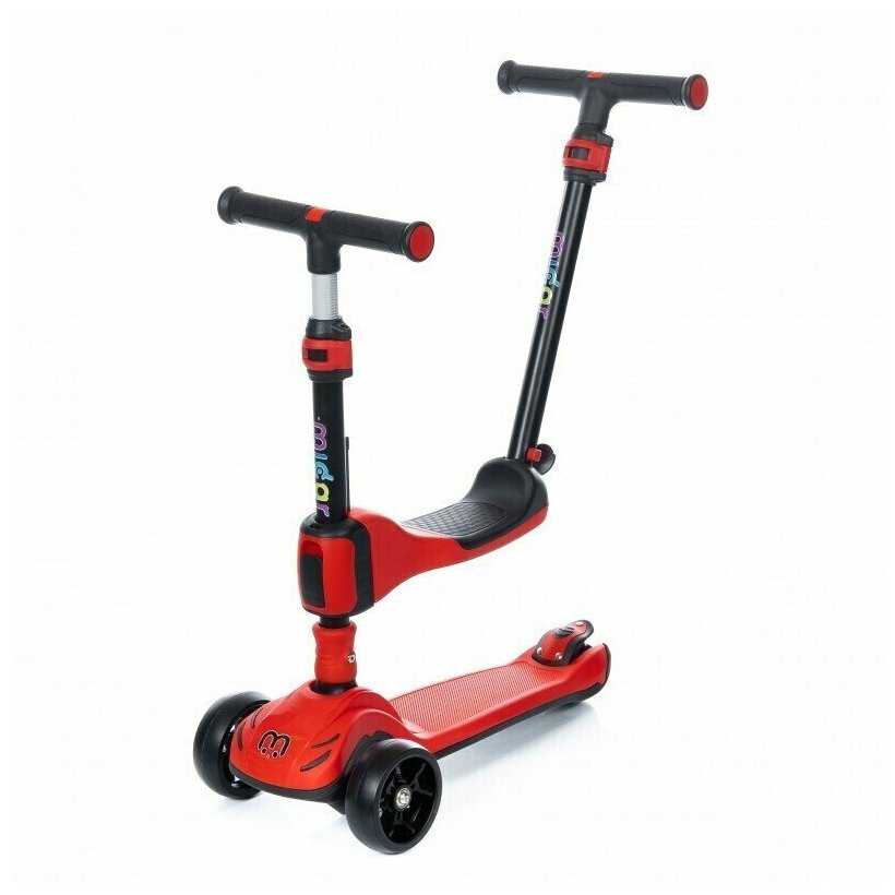 Самокат-беговел 3 в 1 Scooter Micar Transformer складной со светящимися колесами, сиденьем и родительской ручкой