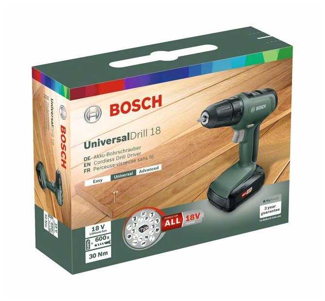 Аккумуляторная дрель-шуруповерт BOSCH UniversalDrill 18 603.9C8.001 фотография 2