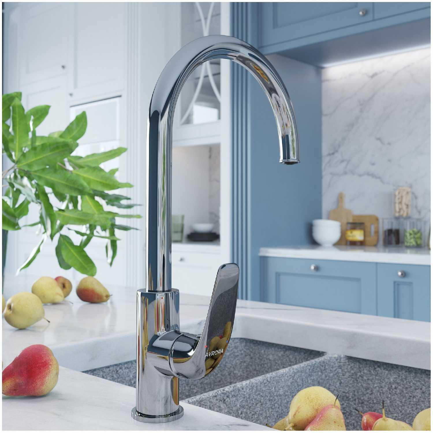 Смеситель для кухни AVRORA Glade AV3021 с высоким поворотным изливом фотография 6