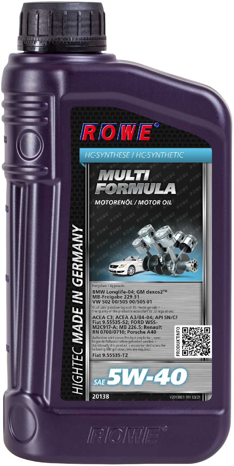 Синтетическое моторное масло ROWE Hightec Multi Formula SAE 5W-40