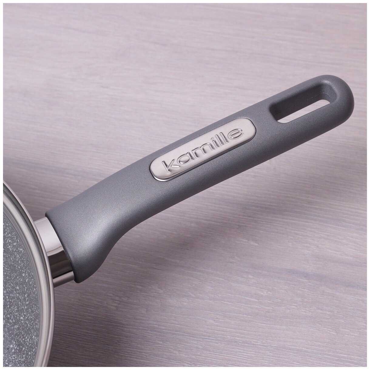 Сотейник 28 см с крышкой Kamille KM-4277GR (Ø28х7.5 см) из кованного алюминия с серым мраморным покрытием фотография 4
