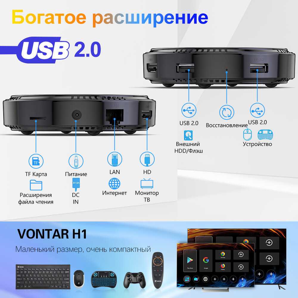 Смарт ТВ приставка VONTAR H1 Allwinner H618 Android 12 8K BT5.0 Wifi 6 4/64ГБ фотография 11