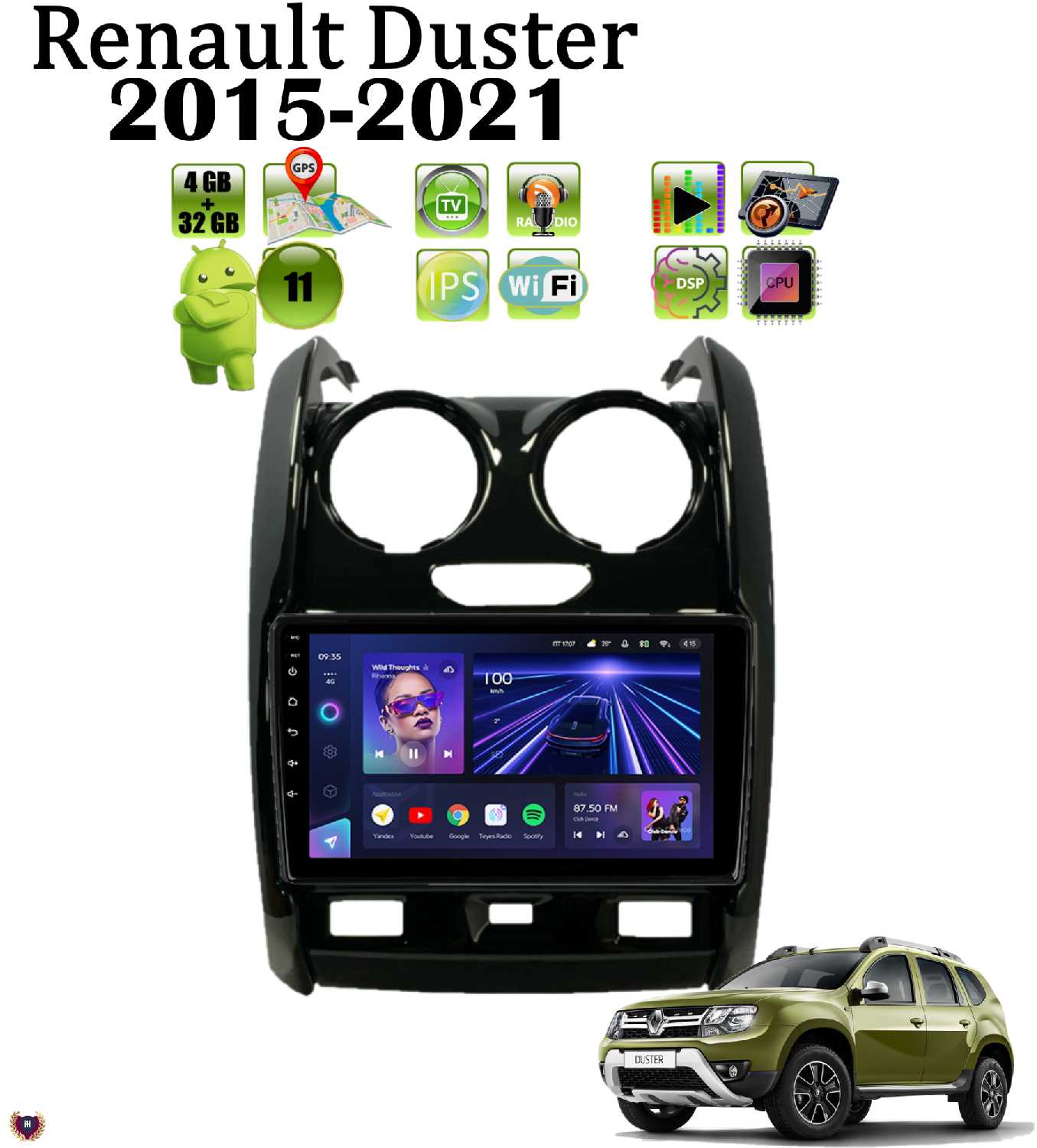 Автомагнитола Renault Duster (Рено Дастер) (2015 - 2021), Android 11, 4/32 GB, GPS, Bluetooth, WiFi, IPS экран, FM, сенсорные кнопки, поддержка кнопок на руле фотография 14