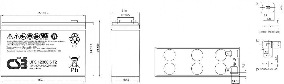 Аккумуляторная батарея CSB UPS 123606 (12В) фотография 2