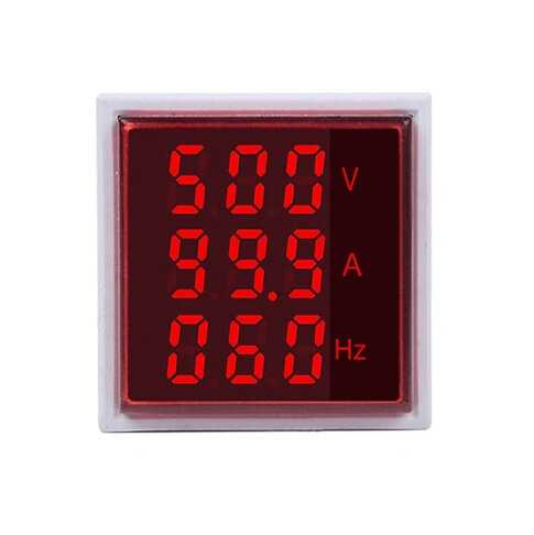 Цифровой вольтметр амперметр частотомер 50-500V 0-100A 22мм, квадратный зеленый / Измеритель напряжения, тока, частоты фотография 15