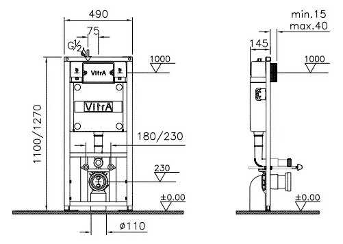 Унитаз с инсталляцией подвесной VitrA Normus 9773B003-7202 с горизонтальным выпуском фотография 2