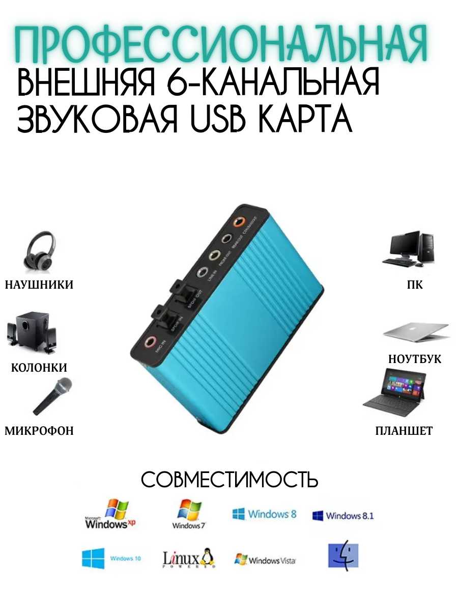Профессиональная звуковая карта USB 6-канальная 5,1 оптическая внешняя (CM6206)