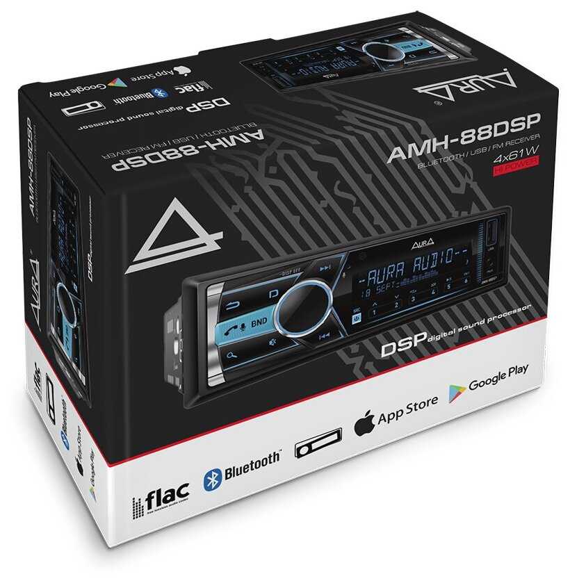 Процессорная Автомагнитола Aura AMH-88DSP / DSP-процессор / 4х61Вт / Bluetooth / FLAC, MP3, WAV, APE, AAC / RGB