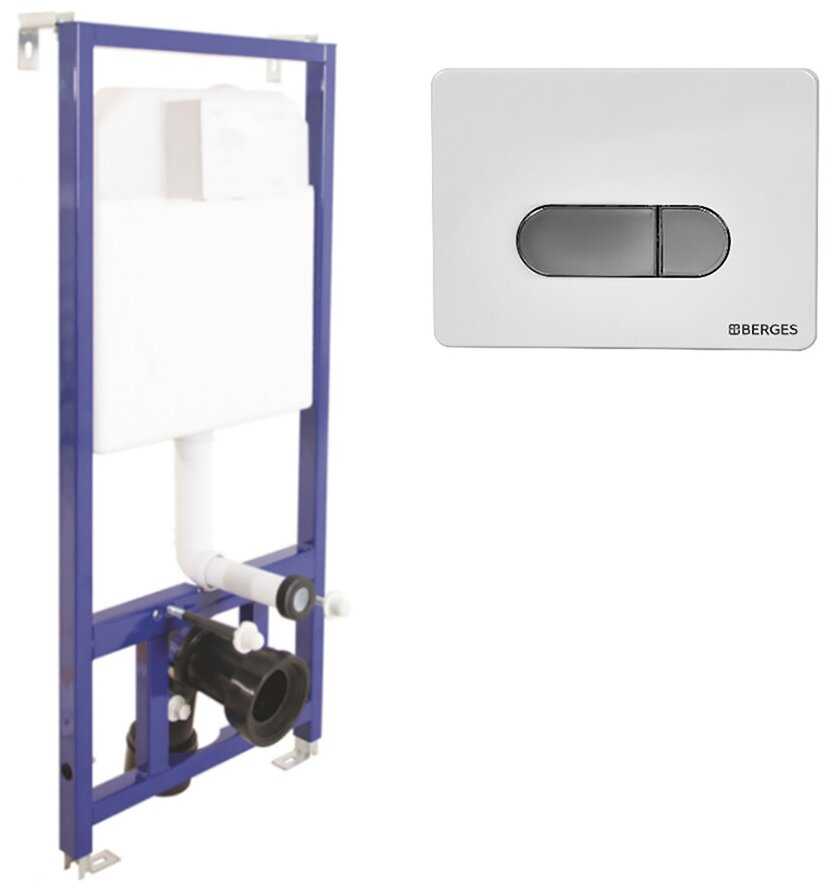 Инсталляция BERGES для скрытого монтажа унитаза NOVUM кнопка D7, белая/кнопка хром