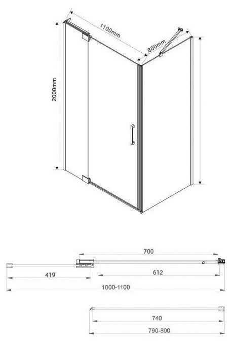 Душевой уголок Vincea Extra (VSR-1E101180CL) 110х80х200 см, хром, стекло прозрачное фотография 1