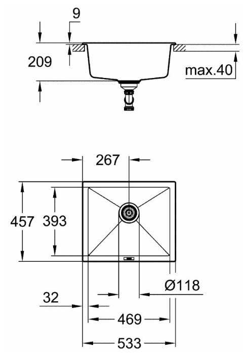 Врезная кухонная мойка Grohe K700U 31654AP0, 45.7х53.3см, кварцевый искусственный камень фотография 2