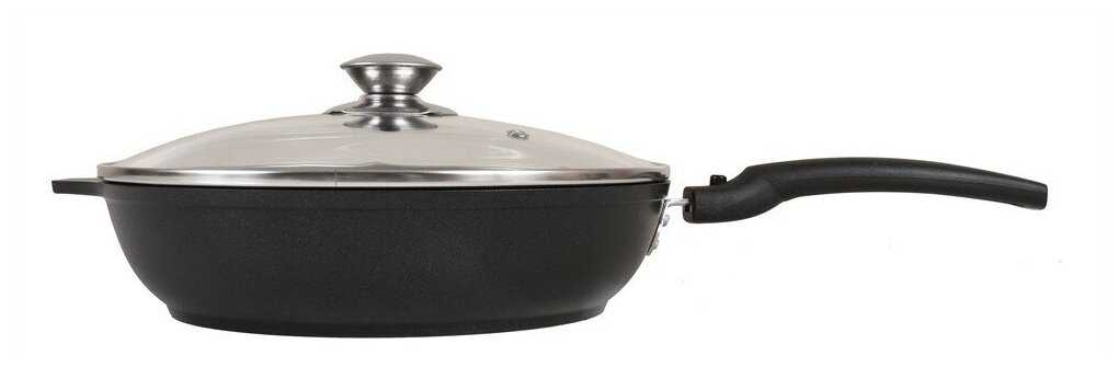 Cковорода Kukmara со съемной ручкой и стеклянной крышкой, диаметр 24 см с антипригарным покрытием фотография 6