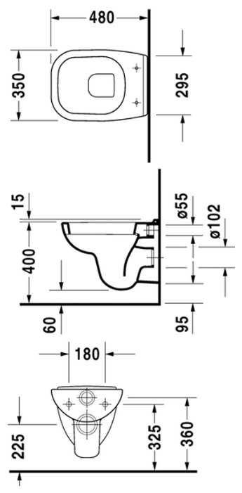 Чаша унитаза подвесная DURAVIT D-Code 221109 с горизонтальным выпуском фотография 1