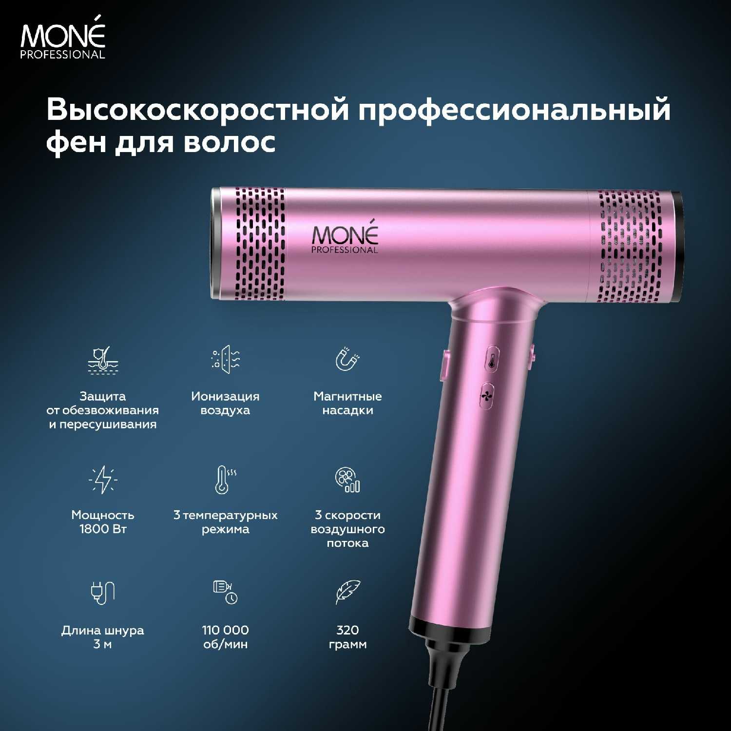 Фен для волос профессиональный черный ELECTRIC BLACK HIGH-SPEED HAIR DRYER