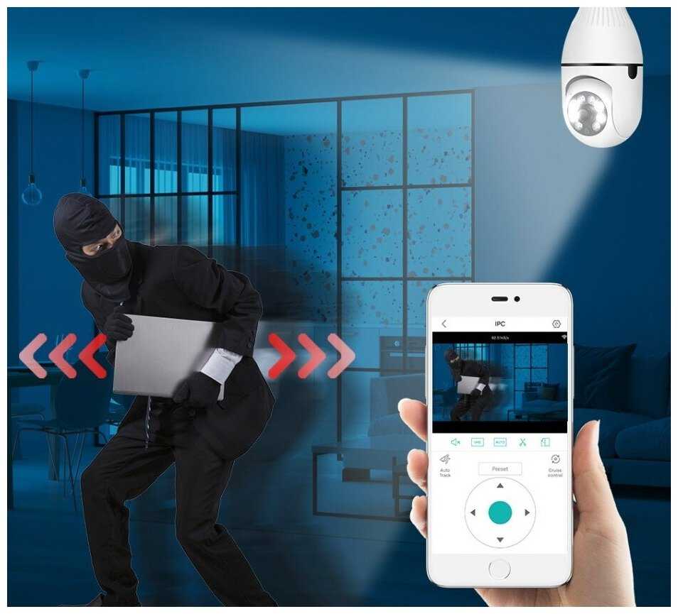 Камера видеонаблюдения / Видеоняня / WI-FI камера видеонаблюдения / Камера - лампочка / С динамиком и микрофоном / Поворотная / Цоколь E27 фотография 3