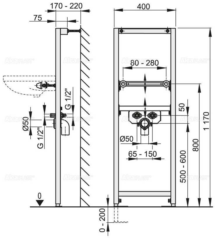 Инсталляция для раковин AlcaPlast A104/1200 фотография 3