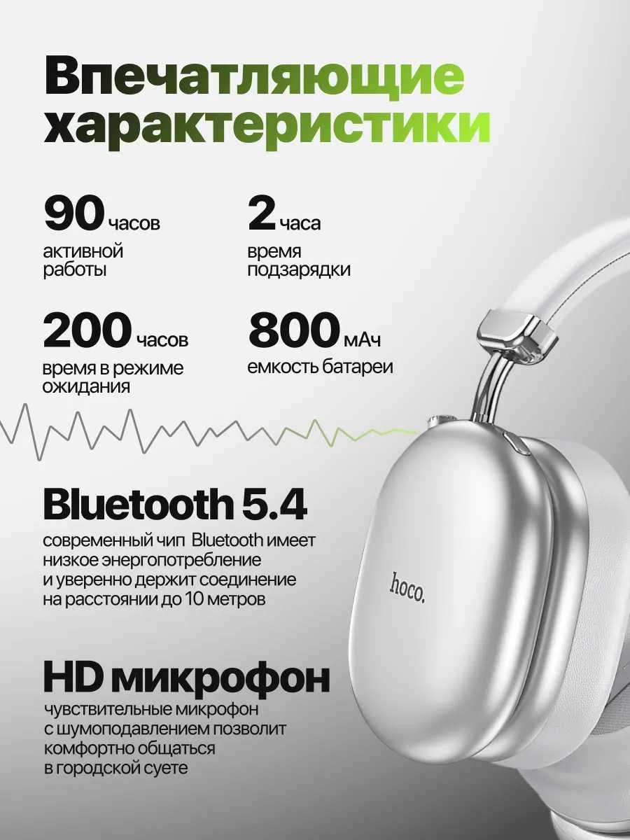 Наушники беспроводные накладные Hoco W35 MAX с активным шумоподавлением (ANC) фотография 12