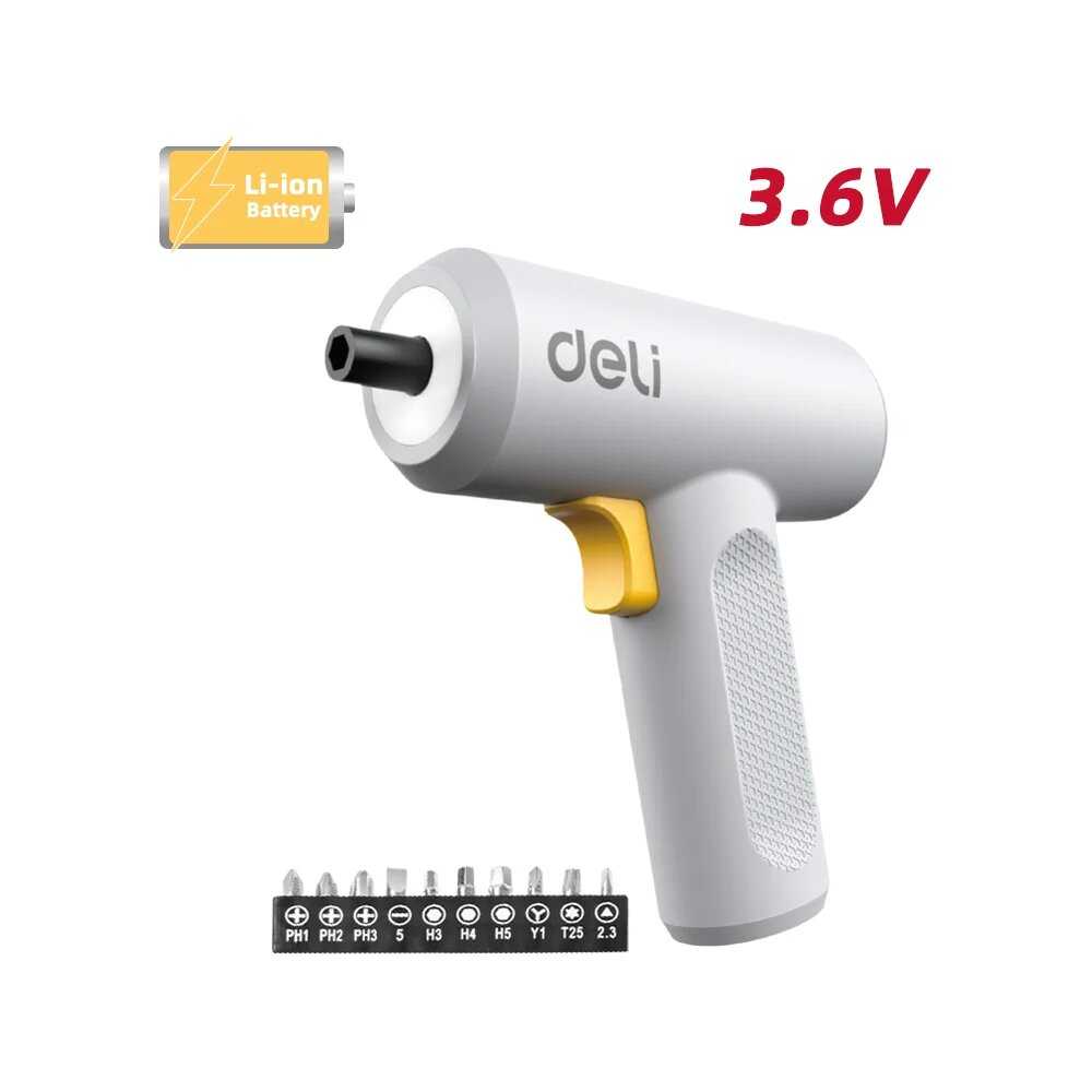 Отвертка аккумуляторная Deli Отвертка аккумуляторная Deli DC160 (4В, 2Ач, 5Нм, 300об/мин, Type-C, набор бит 4 шт)
