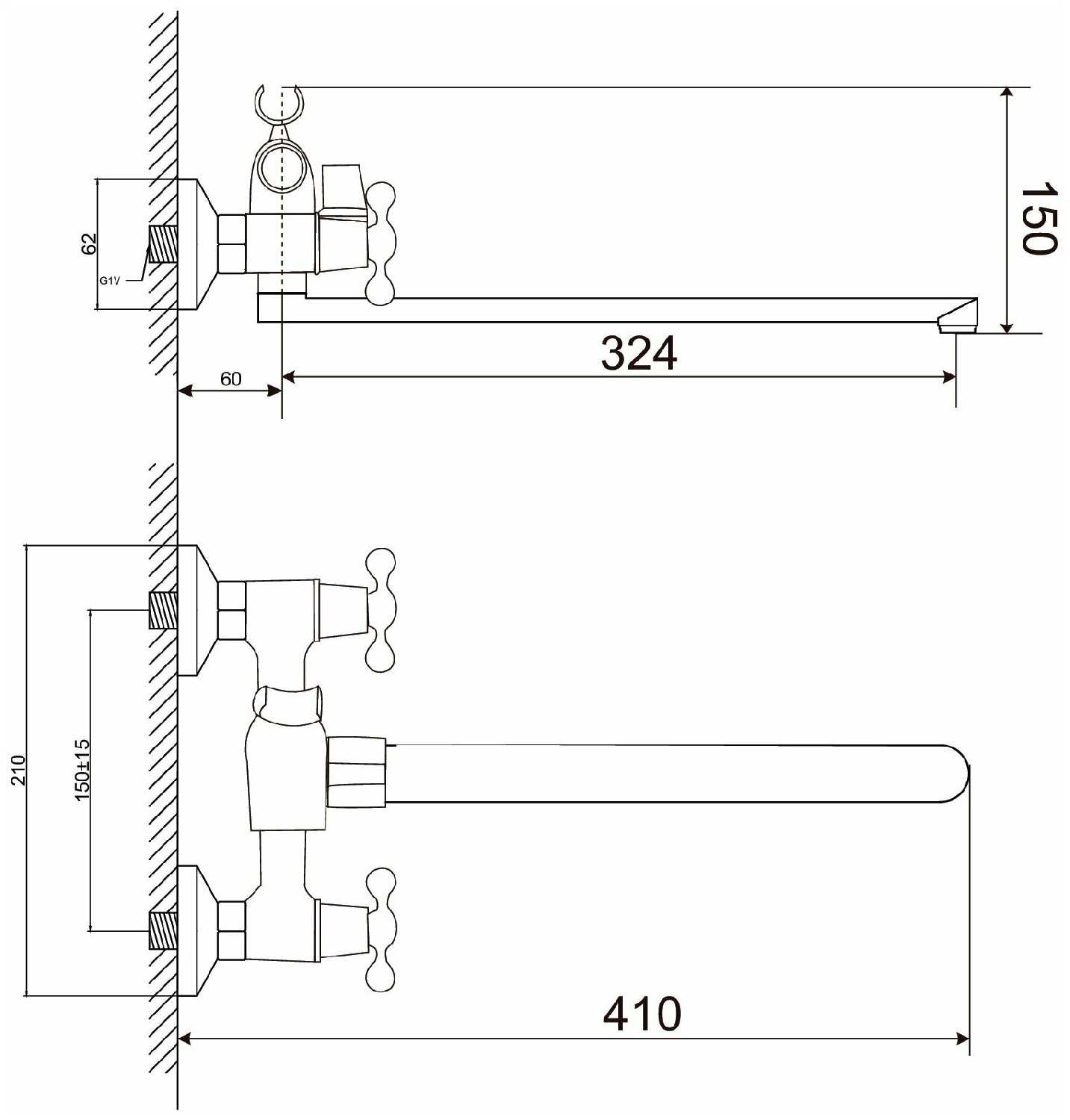 Смеситель для ванны двухвентильный Feinise длинный плоский излив, черный FEINISE S74317-35F фотография 1