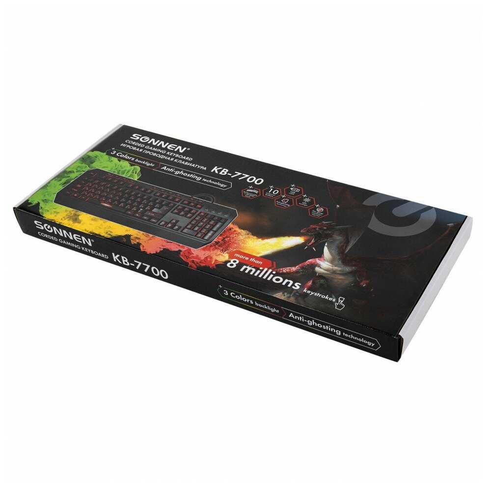 Клавиатура проводная игровая SONNEN KB-7700, USB, 104 клавиши + 10 программируемых клавиш, RGB, черная, 513512, 513512 фотография 5