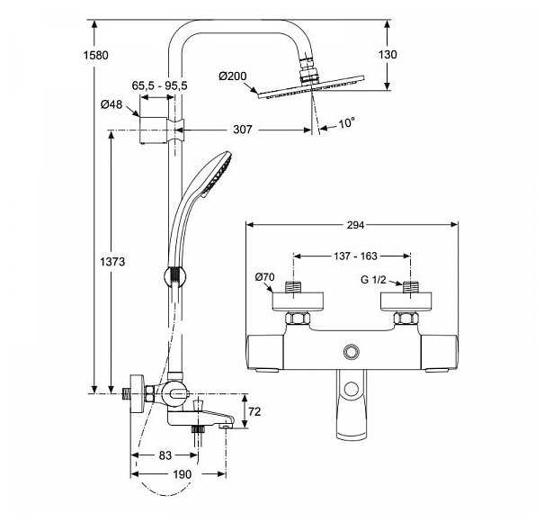 Душевая стойка Ideal STANDARD IdealRain Pro A5778AA, хром фотография 1