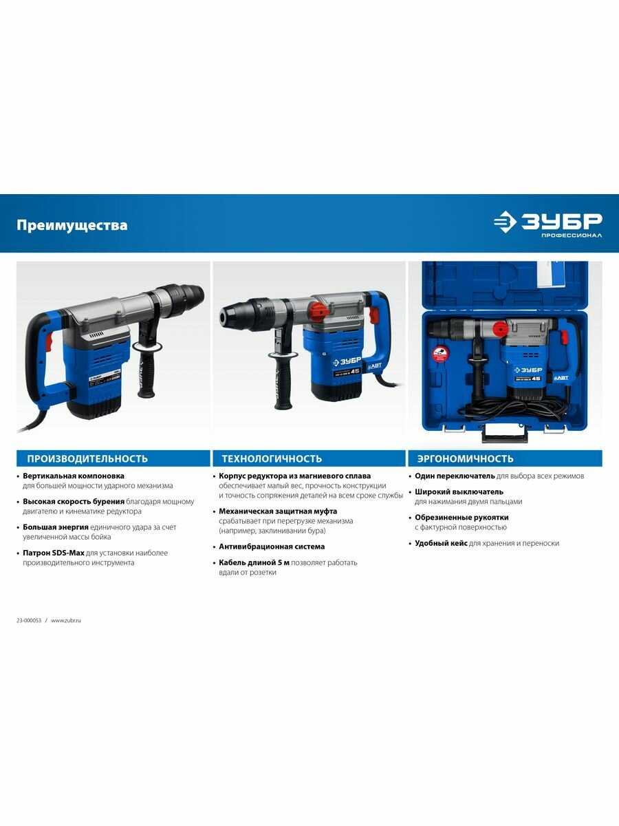 Перфоратор ЗУБР Профессионал ЗПМ-45-1350 ЭВ (SDS Max) фотография 12