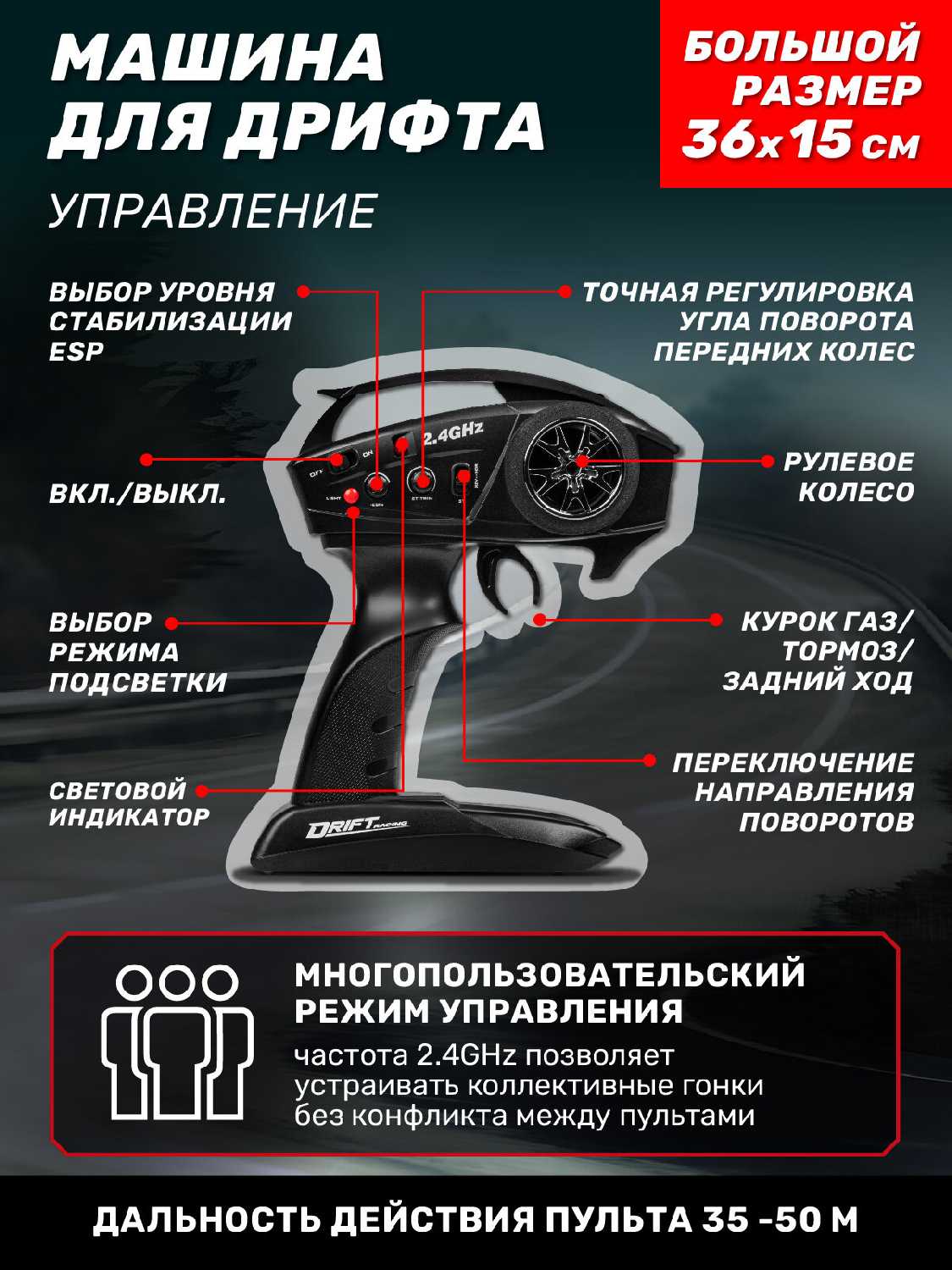 Большая машина на радиоуправлении для дрифта М1:12, 4WD, скорость 26 км/ч (JB0405253) фотография 3