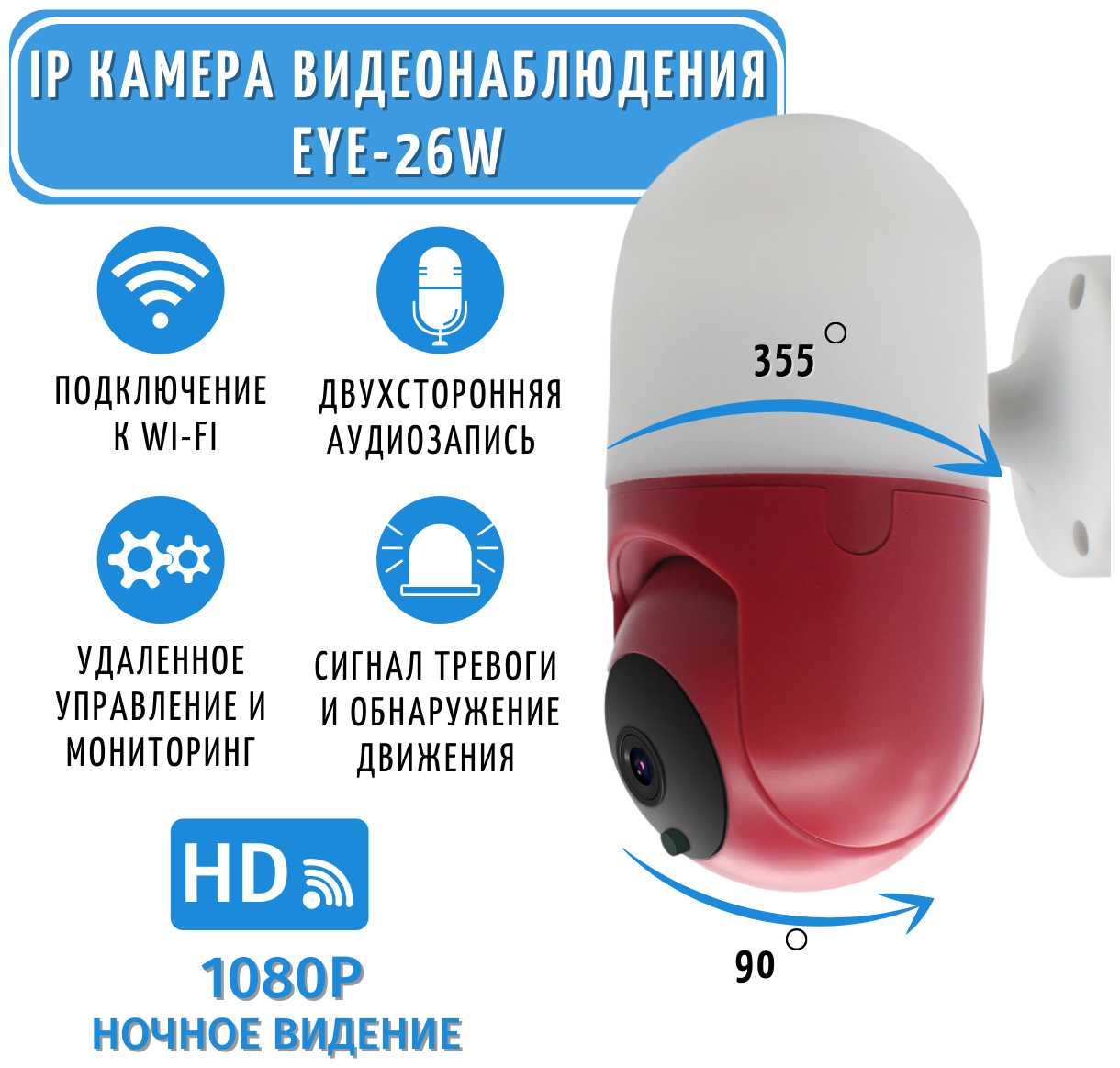 Поворотная беспроводная IP WIFI камера видеонаблюдения SAFEBURG EYE-26W онлайн ночное видение с датчиком движения для дома удаленное управление 1080p