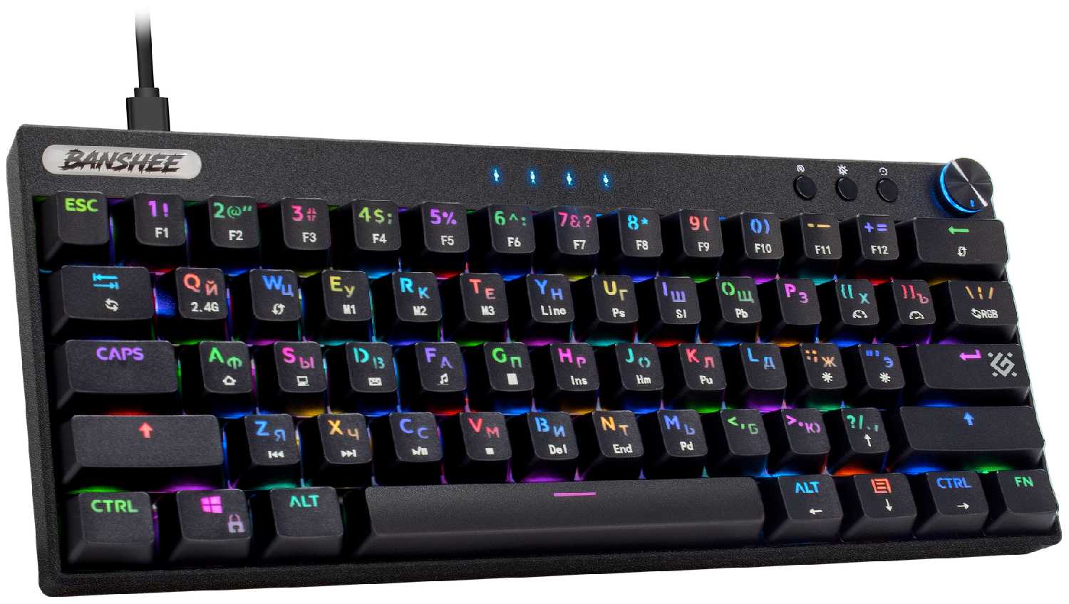 Беспроводная клавиатура Defender Banshee GK-315 RU, RGB, BT 5.0, 2.4 GHz, провод PC фотография 2