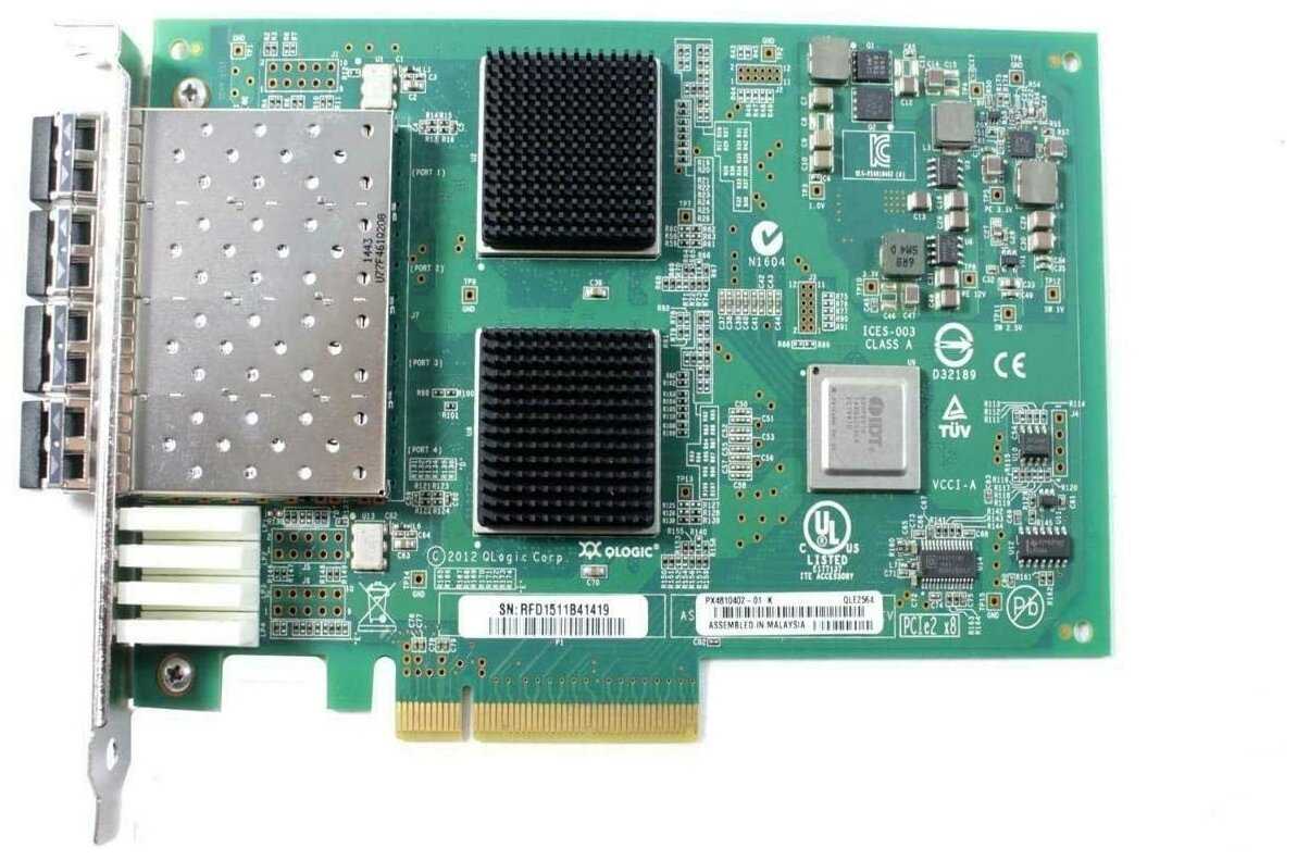 Сетевой адаптер QLogic QLE2564-CK Quad Port FC HBA, Multimode Optic LC, 8G, PCI-e фотография 1