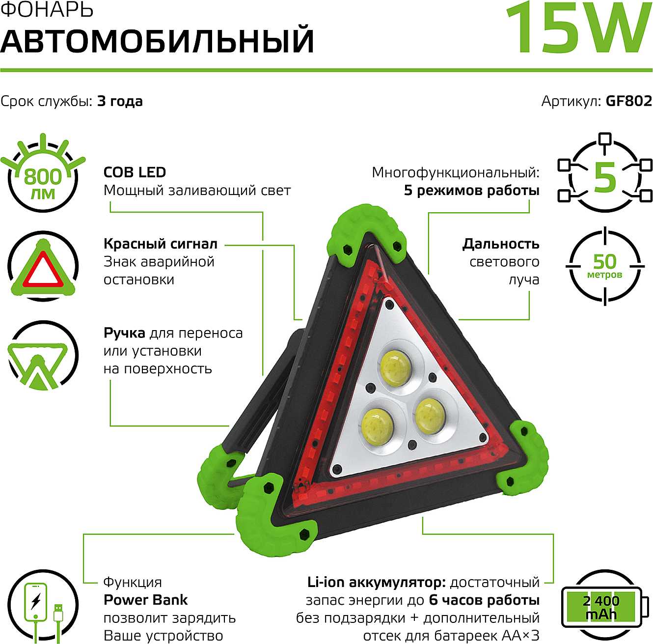 Фонарь автомобильный аккумуляторный GFL Power Bank GAUSS GF802 фотография 1