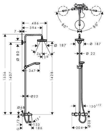 Душевая стойка hansgrohe Croma Select E 180 2jet Showerpipe 27352400, фотография 1