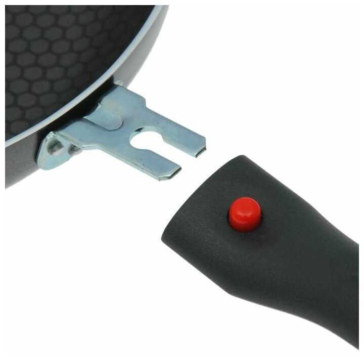 Сковорода Forever, d=22 см, съёмная ручка, стеклянная крышка, антипригарное покрытие, цвет чёрный фотография 3